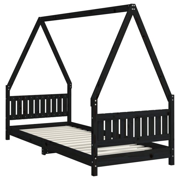 vidaXL Cadre de lit pour enfants noir 80x200 cm bois de pin massif
