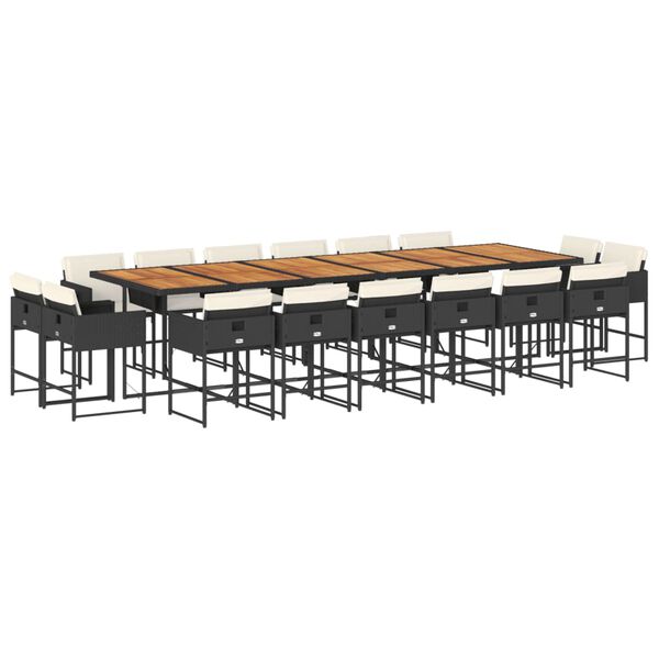 vidaXL Ensemble &agrave; manger de jardin 17 pcs coussins noir r&eacute;sine tress&eacute;e