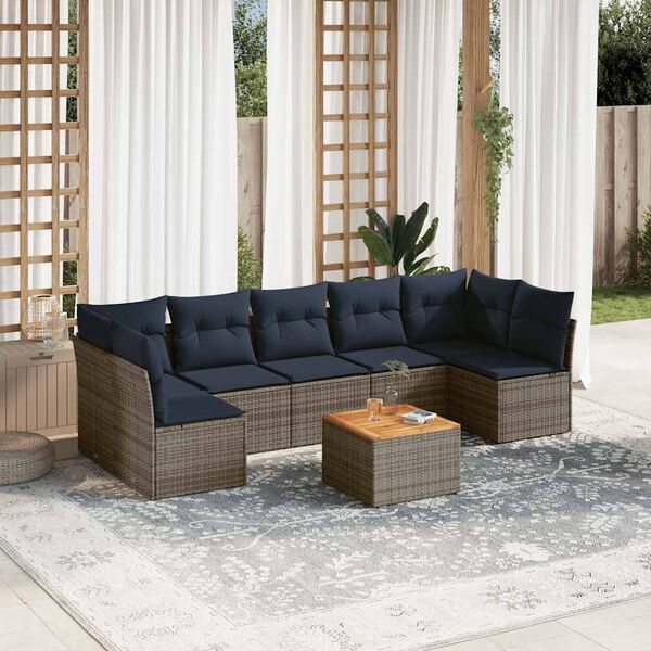 vidaXL Salon de jardin 8 pcs avec coussins gris r&eacute;sine tress&eacute;e