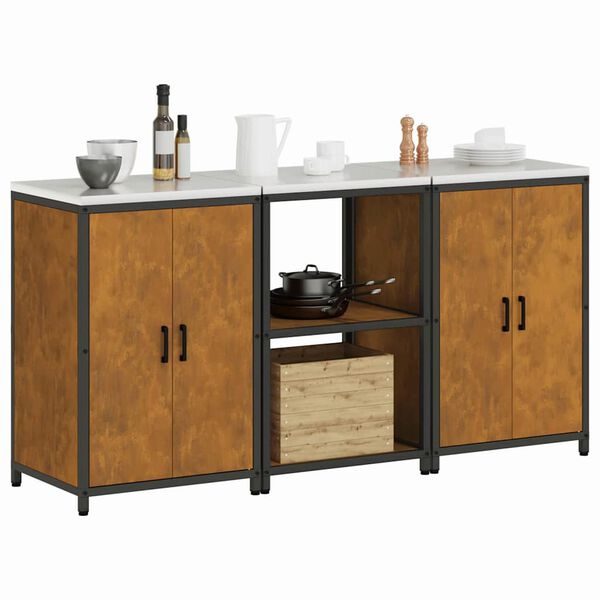 vidaXL Ensemble de rangement cuisine avec étagère 3 pcs Rouillé Acier