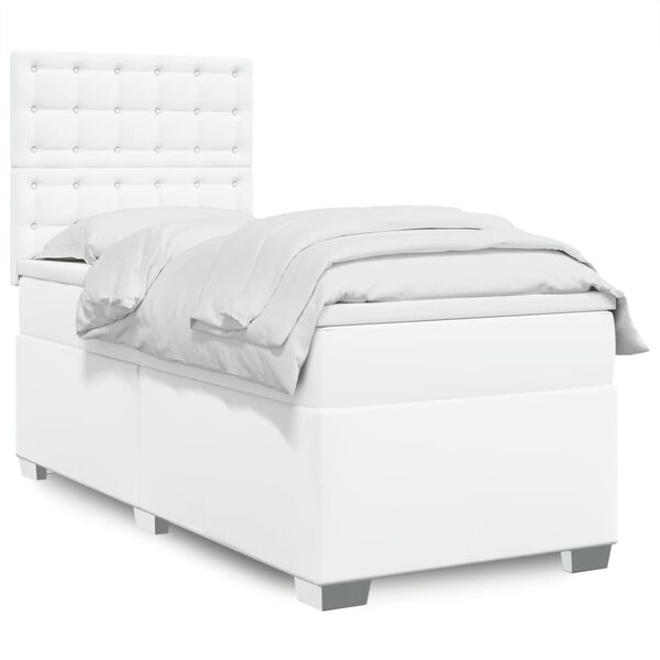 vidaXL Sommier &agrave; lattes de lit avec matelas Blanc 90x190 cm Similicuir