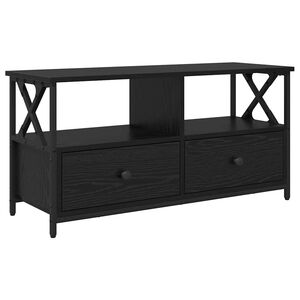 vidaXL Meuble TV Ch&ecirc;ne noir 90 x 33 x 45 cm Bois d'ing&eacute;nierie et acier