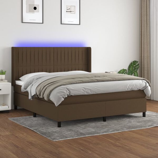 vidaXL Sommier &agrave; lattes de lit matelas et LED Marron fonc&eacute; 180x200cm