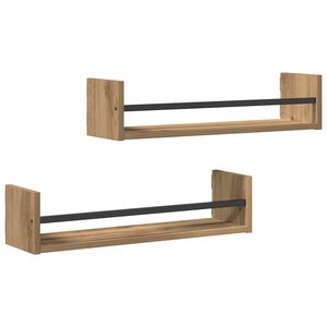 vidaXL &Eacute;tag&egrave;re Murale 2 pcs Ch&ecirc;ne artisanal 60 x 16 x 14 cm