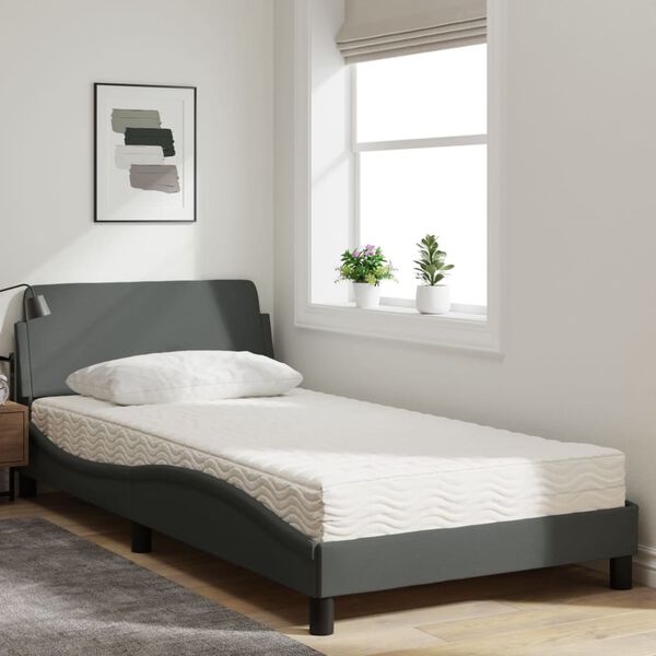 vidaXL Lit avec matelas Dover gris fonc&eacute; 100x200 cm tissu