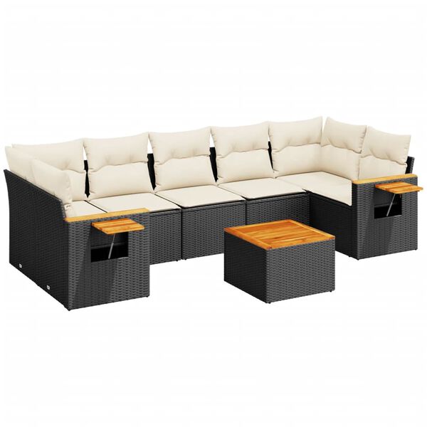 vidaXL Salon de jardin 8 pcs avec coussins noir r&eacute;sine tress&eacute;e