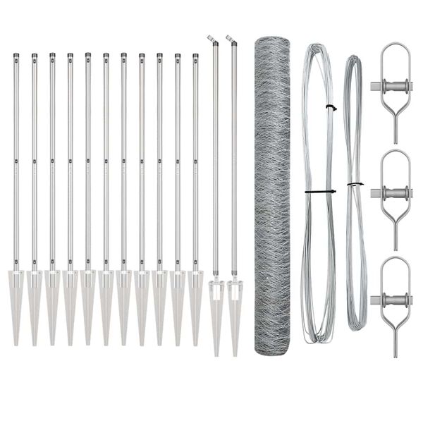 vidaXL Poteau de cl&ocirc;ture. Argent&eacute; 25 x 1,4 m (maillage de 50 mm) Acier