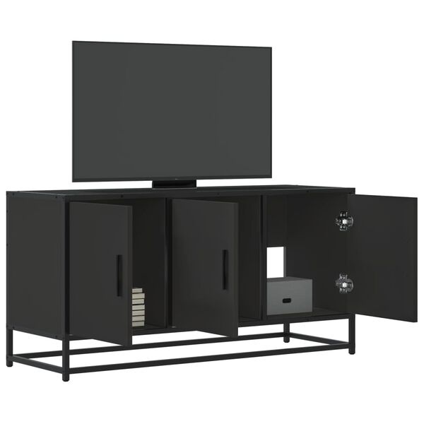 vidaXL Meuble TV noir 100x35x50 cm bois d'ing&eacute;nierie et m&eacute;tal