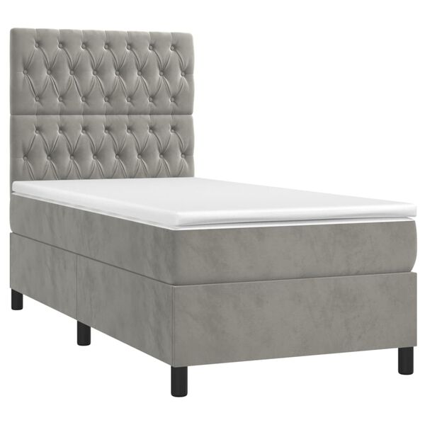 vidaXL Sommier &agrave; lattes de lit et matelas Gris clair 80x200 cm Velours