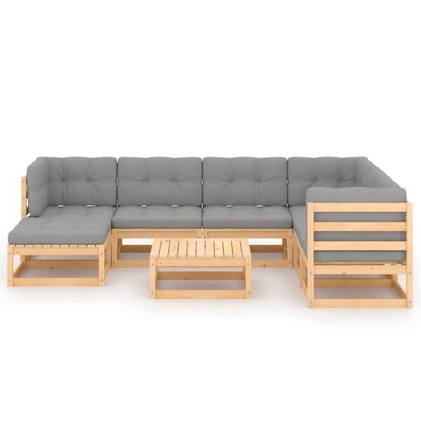 vidaXL Salon de jardin 8 pcs avec coussins Bois de pin massif