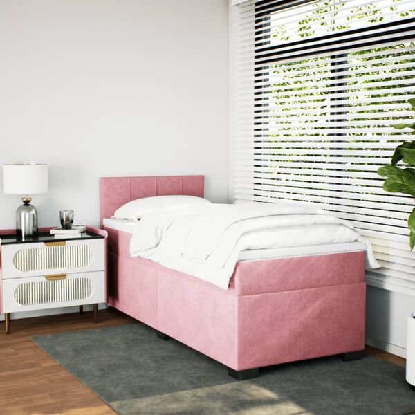 vidaXL Sommier &agrave; lattes de lit avec matelas Rose 100x200 cm Velours