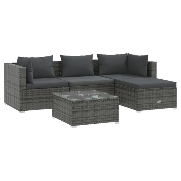 vidaXL Salon de jardin 5 pcs avec coussins R&eacute;sine tress&eacute;e Gris
