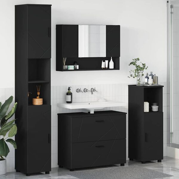 vidaXL Ensemble de mobilier de salle de bain avec tiroir 4 pcs Noir