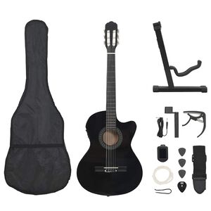 vidaXL Jeu de guitare 12pcs occidental avec &eacute;galiseur et 6 cordes Noir