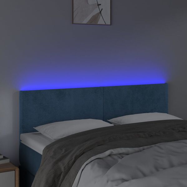 vidaXL T&ecirc;te de lit &agrave; LED Bleu fonc&eacute; 144x5x78/88 cm Velours