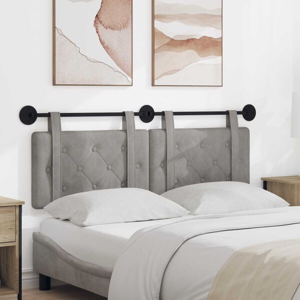 vidaXL T&ecirc;te de lit suspendue Gris clair 130 x 55 x 5 cm Velours