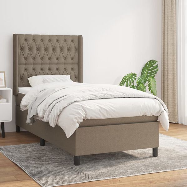 vidaXL Sommier &agrave; lattes de lit avec matelas Taupe 90x200 cm Tissu
