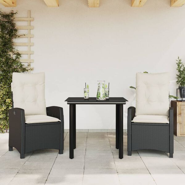 vidaXL Ensemble à manger de jardin coussins 7pcs Noir Résine tressée