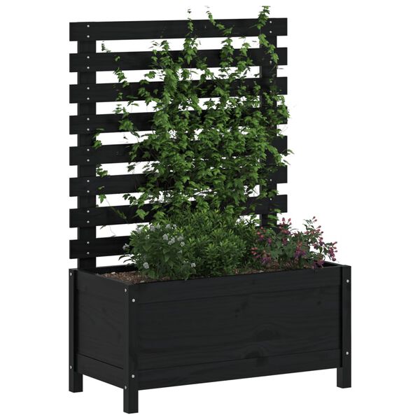 vidaXL Jardini&egrave;re avec support noir 79x39,5x114 cm bois de pin massif