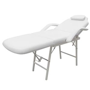 vidaXL Lit de massage facial r&eacute;glable Blanc Cuir synth&eacute;tique