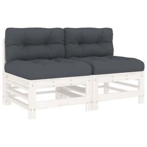 vidaXL Canap&eacute;s centraux avec coussins 2 pcs blanc bois de pin massif