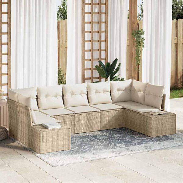 vidaXL Ensemble de canap&eacute; de jardin 7 pcs Beige et cr&egrave;me Poly rotin