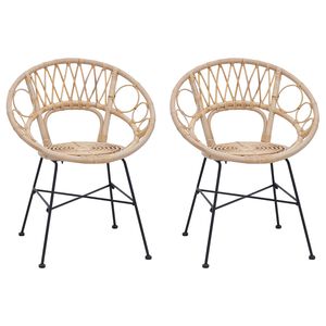 vidaXL Chaise de salle &agrave; manger 2 pc Rotin et m&eacute;tal Naturel