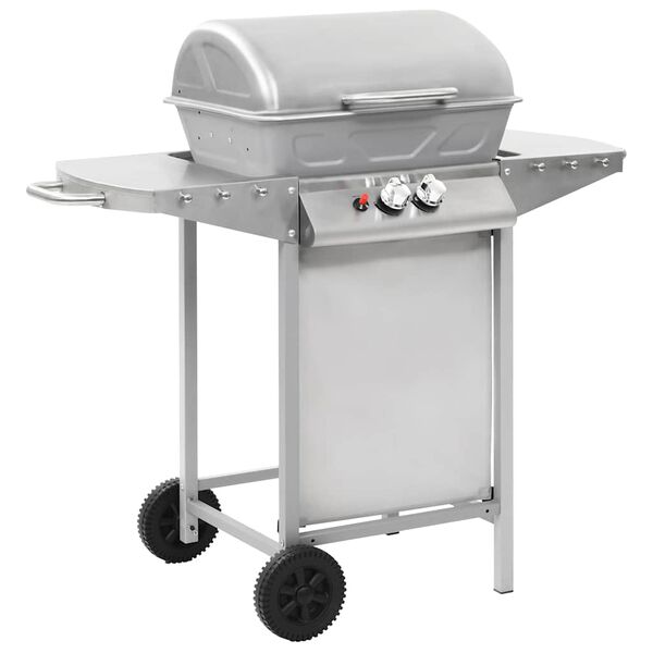 vidaXL Barbecue &agrave; gaz avec 2 zones de cuisson Acier Argent&eacute;