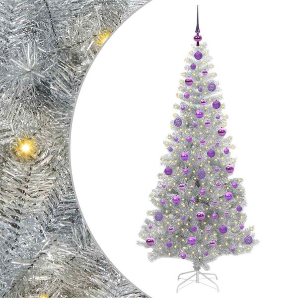 vidaXL Sapin de No&euml;l avec 300 LED avec support Argent 180 cm PET