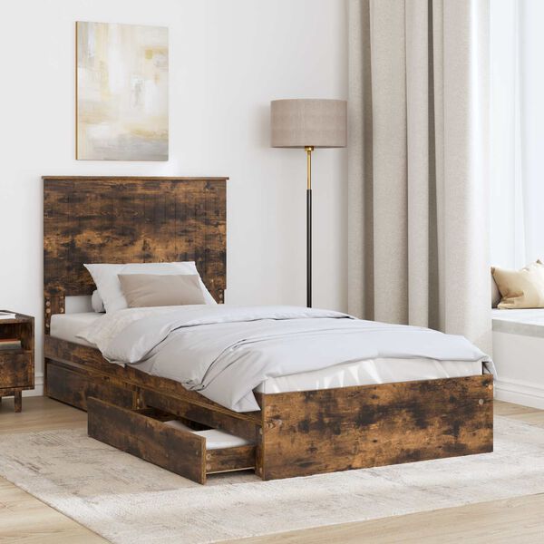 vidaXL Lit de Rangement Ch&ecirc;ne fum&eacute; 90 x 190 cm Bois d'ing&eacute;nierie