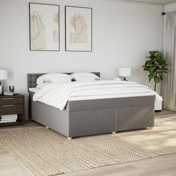 vidaXL Sommier &agrave; lattes de lit avec matelas Taupe 180x200 cm Tissu