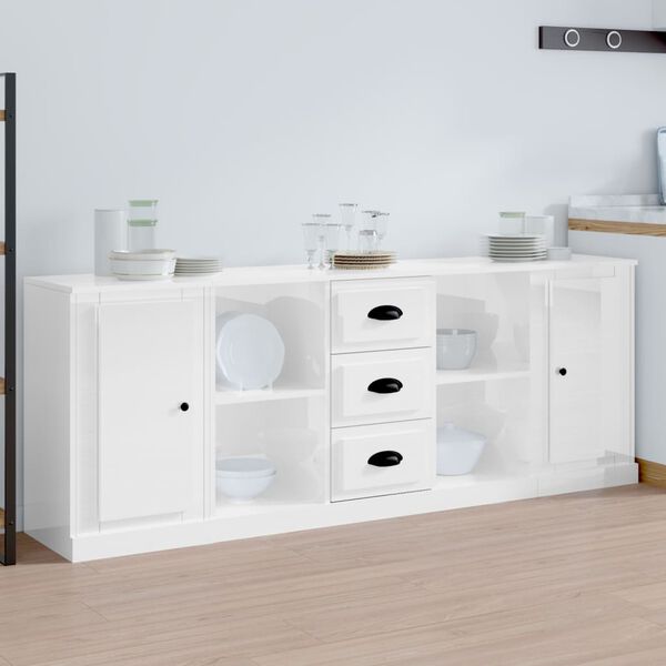 vidaXL Buffets 3 pcs blanc brillant bois d'ing&eacute;nierie