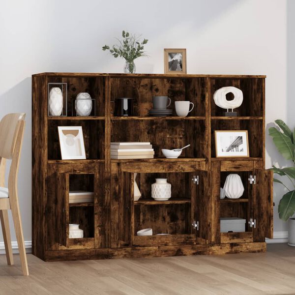 vidaXL Buffets 3 pcs ch&ecirc;ne fum&eacute; bois d'ing&eacute;nierie