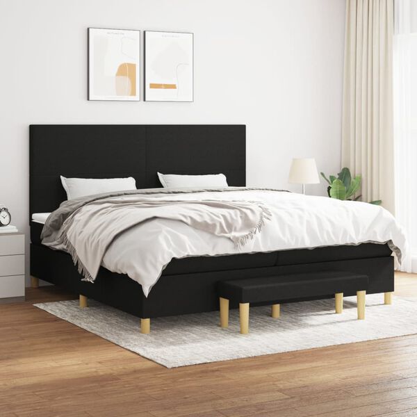 vidaXL Sommier &agrave; lattes de lit avec matelas Noir 200x200 cm Tissu