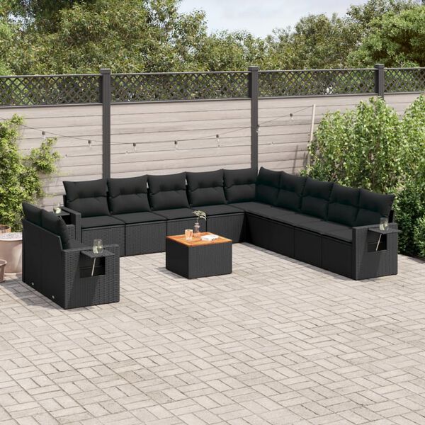 vidaXL Salon de jardin 12 pcs avec coussins noir r&eacute;sine tress&eacute;e