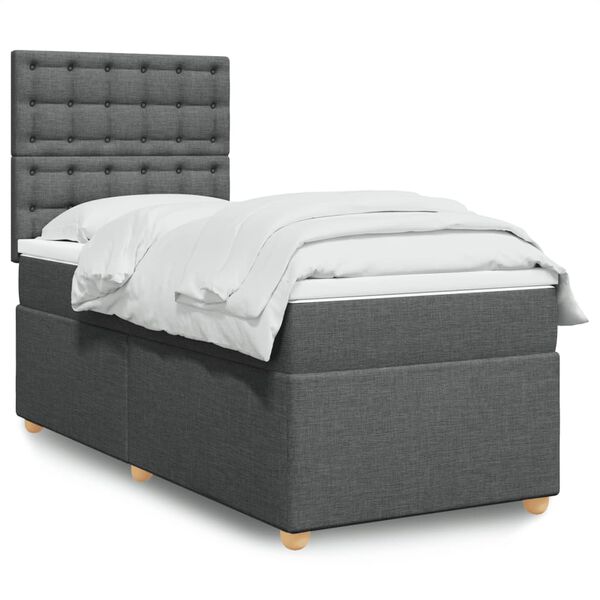 vidaXL Sommier à lattes de lit avec matelas Gris foncé 90x200 cm Tissu