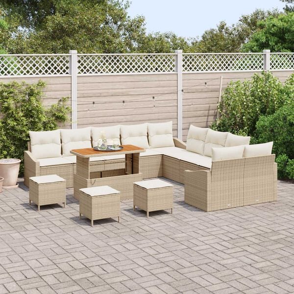 vidaXL Ensemble de canap&eacute; de jardin 13 pcs Beige Poly rotin
