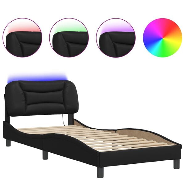 vidaXL Cadre de lit avec LED sans matelas Hvar noir 90x200 cm