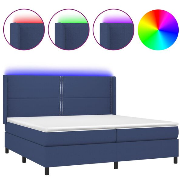 vidaXL Sommier &agrave; lattes de lit matelas LED Bleu 200x200 cm Tissu