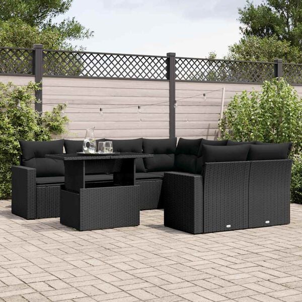vidaXL Salon de jardin 9 pcs avec coussins noir r&eacute;sine tress&eacute;e