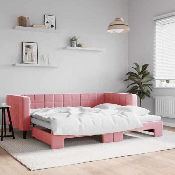 vidaXL Lit de jour avec gigogne sans matelas rose 90x200 cm