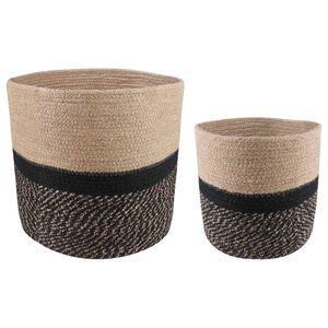 vidaXL Ensemble de Pots &agrave; Plantes 2 pc Naturel et noir &Oslash; 28 x 28 cm