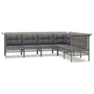 vidaXL Salon de jardin 6 pcs avec coussins Gris R&eacute;sine tress&eacute;e