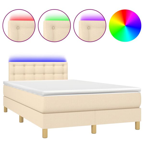 vidaXL Sommier &agrave; lattes de lit matelas et LED cr&egrave;me 120x190 cm tissu