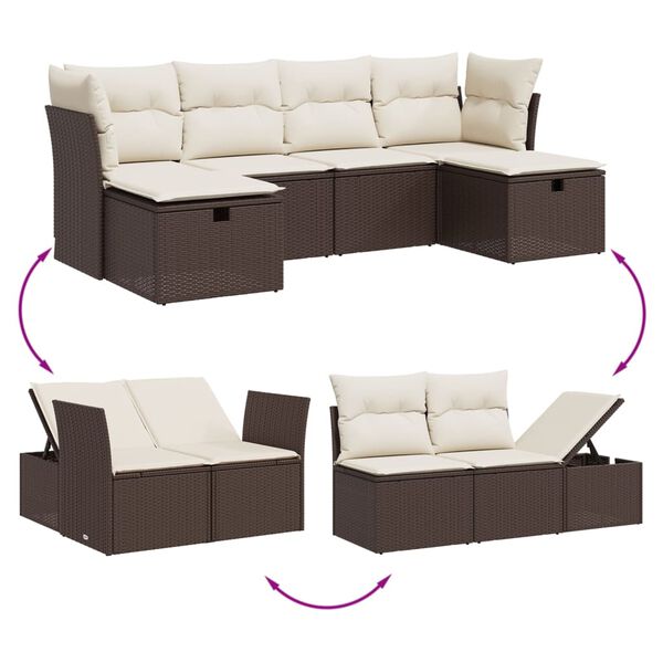 vidaXL Salon de jardin avec coussins 6 pcs marron r&eacute;sine tress&eacute;e