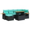 vidaXL Salon de jardin avec coussins 7pcs marron r&eacute;sine tress&eacute;e acacia