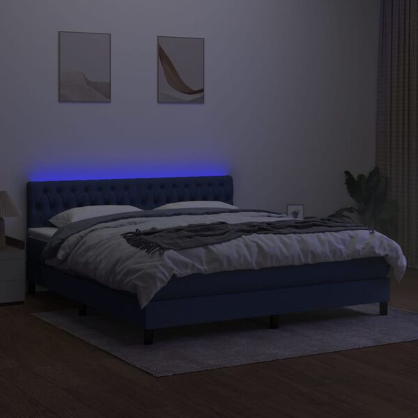 vidaXL Sommier &agrave; lattes de lit avec matelas LED Bleu 160x200 cm Tissu