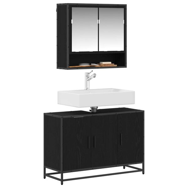 vidaXL Ensemble de mobilier de salle de bain 2 pcs Ch&ecirc;ne noir