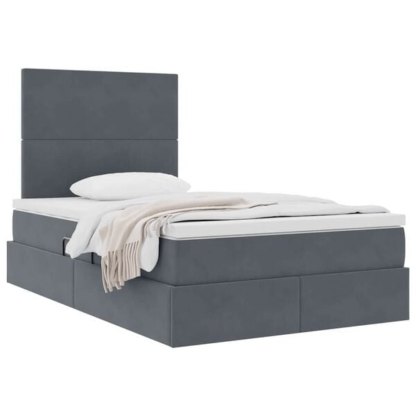 vidaXL Lit avec rangement et matelas Gris fonc&eacute; 120 x 190 cm Velours