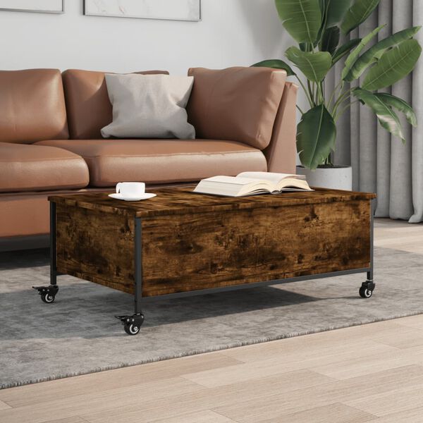 vidaXL Table basse avec roulettes chêne fumé bois d'ingénierie